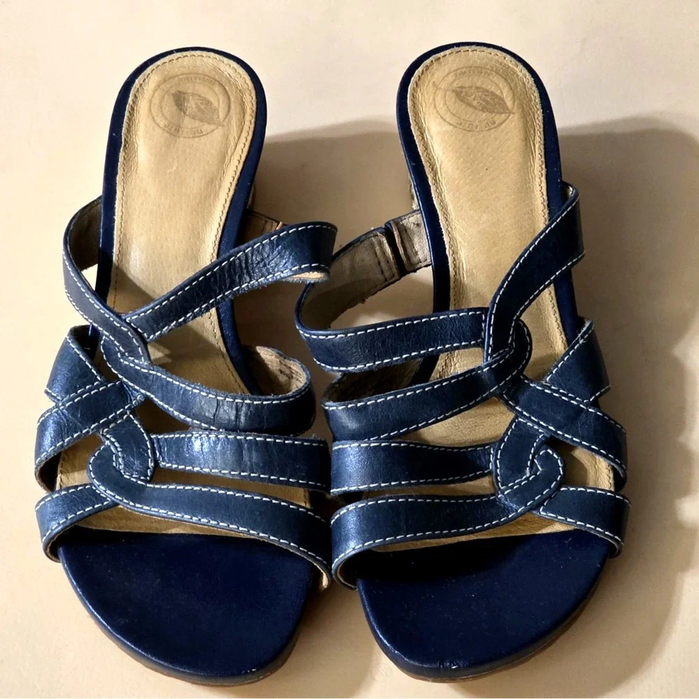 NURTURE Women's Leather Platform Wedge‎ Espadrille Slide Sandals Size 8.5M Blue